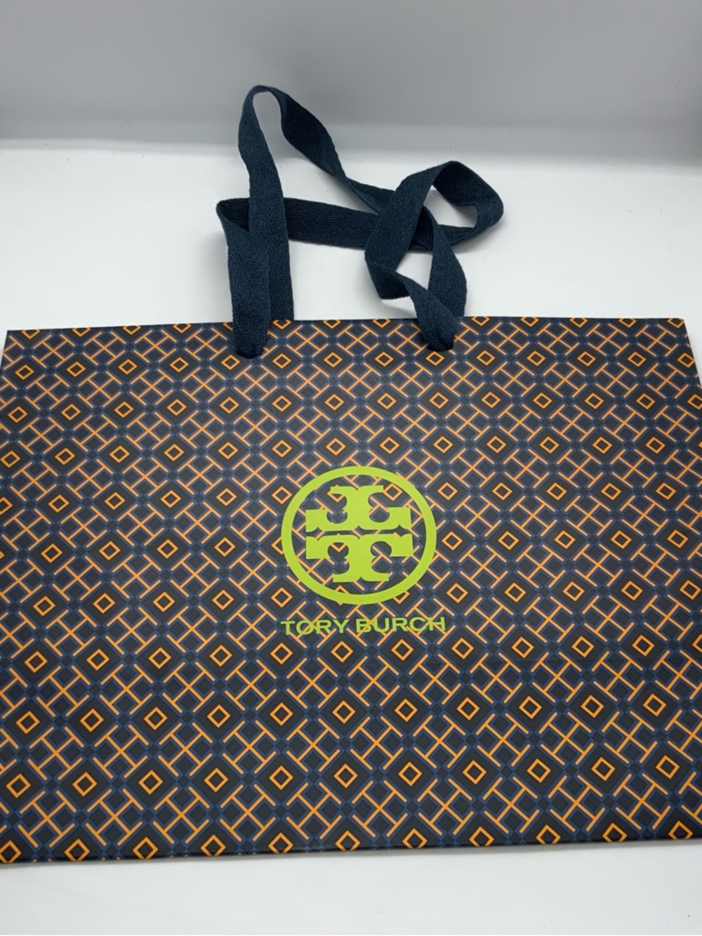 Tory Burch Logo Tote Bag - Navy & Orange with Lime Logo